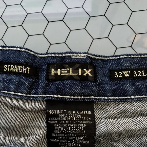 Helix Jeans Mens 32x32 Actual 34x32 Straight Whisker Front Medium Wash Y2K Denim - Picture 3 of 8